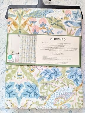 William Morris & Co Shower Curtain Strawberry Thief Blue Green Cotton Blend